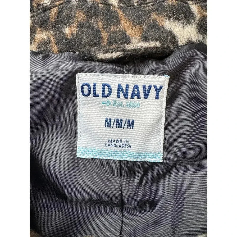 Old Navy Women’s Wool Blend Leopard Pea Coat Size M Peter Pan Collar Lined Retro - Picture 4 of 11